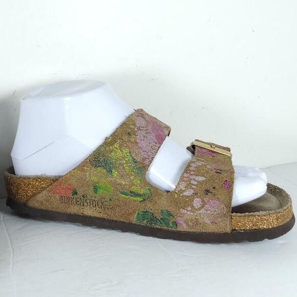 BIRKENSTOCK Women's Arizona US6 EU37 Flower Crush Mocca Suede Slide Sandals - Picture 6 of 16